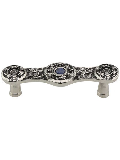 Lily Drawer Pull Inset with Blue Sodalite - 3 inch Center-to-Center in Brite Nickel.